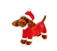 Premier Decorations Plush Santa Sausage Dog Soft Toy - Brown Dog in Red Santa Outfit with Hat - 28cm - Christmas Cuddly Gift