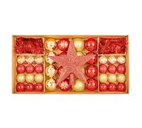 Premier Decorations Premier - 54 Piece Shatterproof Multipack Baubles, Star And Decoration Set,red And Champagne Gold