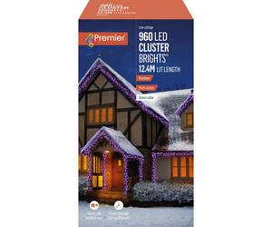 Premier Decorations Premier - 960 Led Rainbow (Purple/pink/turquoise/orange) Multi-Action Christmas Cluster Lights With Green Cable & Timer 12.4M
