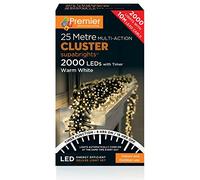 Premier Decorations Premier Decorations-2000 Multi Action Cluster LED Lights with Timer-Warm White, ONE Size