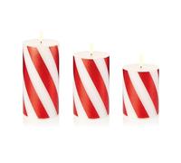 Premier Decorations Set of 3 LED Flickabrights Wax Candles Candy Stripped Battery Operated Christmas Decoration Xmas Festive Décor