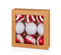 Premier Decorations Set of 9 x 6cm Shatterproof Baubles - Red/White - Assorted Finishes - Luxury Baubles - Christmas Baubles - Christmas Tree Decorations, Hanging Christmas Decorations