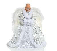 Premier Decorations Silver & White Angel Tree Topper with LED Lights - Battery Operated