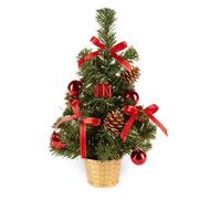 Premier Decorations Small Dressed Table Top Christmas Tree - Decorations Included - Red