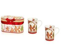 Premier Decorations Festive Ceramic Ginger Bread Mugs Gift Set of 2 in a Decorative Box