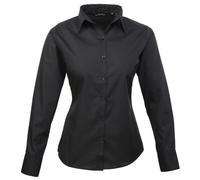 Poplin Long Sleeve Blouse Plain Work Shirt Premier Black 18
