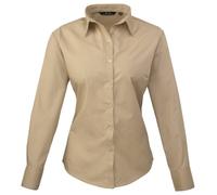 Premier Fitness Women's Poplin Long Sleeve Blouse, White (Khaki), (Size:16)