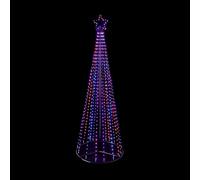 Premier FlexiBright Light Up Outdoor Decoration 2.1m LED Pyramid Christmas Tree with Star, 580 Rainbow LEDs, Spinning Light Effect, Mains Operated