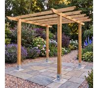Premier Garden Supplies 8Ft High Wooden Pergola 10Ft X 10Ft Traditional Timber With Hard Floor Feet Hot Tub & Dining, Bbq Outdoor Entertaining