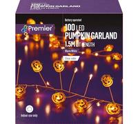 Premier Halloween 100 LED Pumpkin Garland Lights 1.5m Warm White Halloween Lights Decoration Scary Indoor