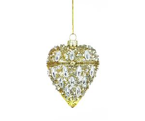 Premier Hinged Glass Heart Bauble Gold 7cm