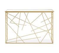 Premier Houseware Abstract Design Console Table/Modern Glass Top Hallway Table/Slim Gold Console Tables/Metallic Finish Console Table Narrow/Gold Finish Hall Table Dimensions W120 x D40 x H80cm.