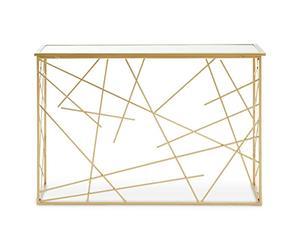 Premier Houseware Abstract Design Console Table/Modern Glass Top Hallway Table/Slim Gold Console Tables/Metallic Finish Console Table Narrow/Gold Finish Hall Table Dimensions W120 x D40 x H80cm.