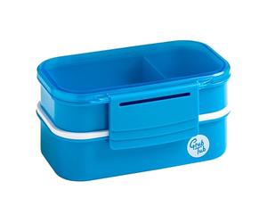 Premier Houseware Blue Lunch Box with Compartments and Cutlery Plastic Multi Compartment Box for School and Office