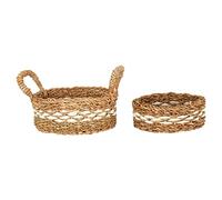 Premier Houseware Set of Two Low Seagrass Baskets/Woven Hamper Baskets For Gifts/Storage Wicker Basket/Eco-friendly Seagrass Gift Basket/Woven Basket Dimensions W23 x D23 x H9cm.