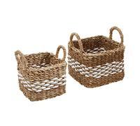 Premier Houseware Set Of Two Square Eco-friendly Seagrass Baskets/Rustic Charm Picnic Blanket Basket/Hamper Baskets For Gifts/Woven Pattern Gift Basket/Wicker Basket Dimensions W20 x D20 x H18cm.