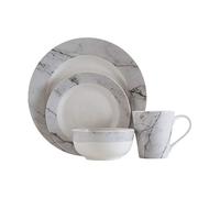 Premier Housewares 0723033 16-Piece Porcelain Marbled Effect Dinner Set - White/Grey