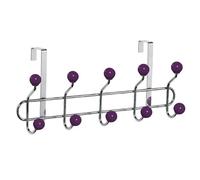 Premier Housewares 10-Hook Over Door Hanger with Purple Ceramic Balls - Chrome