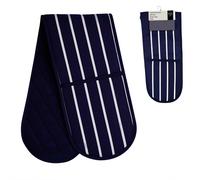 Premier Housewares 100% Cotton Gloves, Double Oven Mitts, Striped, Heat Resistant, H83X W18X D2, Blue