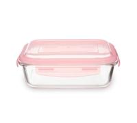 Premier Housewares 1040ml Rectangular Glass Food Storage Container|BPA-Free Pink PP Lid with Clip Locks Glass Jar|Large glass Jar with Lid|Air-tight Food Storage Container
