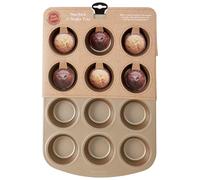 Premier Housewares 12-Cup Non-Stick Muffin Tin & Cupcake Tray, Gold | 12-cup design, non-stick coating, BPA-free, durable metal, champagne gold finish, embossed detail, 38 x 27 x 3 cm