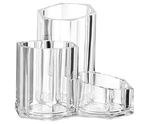 Premier Housewares 1601606 Cosmetics Organiser, 3 Compartment, Clear, PS - Polystyrene, 13.4 x 13.4 x 12 cm