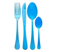 Premier Housewares 16Pc Cutlery Set|Stainless Steel Spoons, Knives and Forks Set|Blue Finished Cutlery Set for 4|16 Pc Knife Fork Spoon Set with Stripe Print Handles