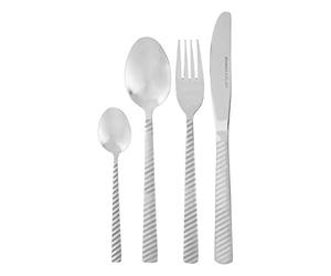 Premier Housewares 16Pc Cutlery Set|Stainless Steel Spoons, Knives and Forks Set|Silver Finished Cutlery Set for 4|16 Pc Knife Fork Spoon Set with Stripe Print Handles