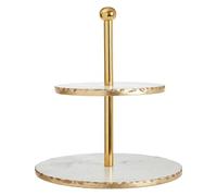 Premier Housewares 2 Tier White Marble/Gold Finish Cake Stand/Cake Stands For Afternoon Tea/Cake Holder/Cupcake Stand/Cake Plate Stand W30 x D30 x H33cm/ Cake Stand