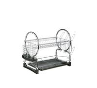 Premier Housewares 2 Tiers Dish Drainer / Dish Rack / Sink Drainer / Draining Rack / Removable Tray / Cutlery Drainer / Cup Holder - Black