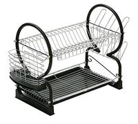 Premier Housewares 2 Tiers Dish Drainer / Dish Rack / Sink Drainer / Draining Rack / Removable Tray / Cutlery Drainer / Cup Holder - Black