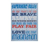 Kids Superhero Rules Wall Plaque, Inspirational and Educational Modern Wall Art for Kids, MDF Wall Plaque Premier Housewares Blue One Size