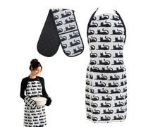 Premier Housewares 2pc Double Oven Glove and Apron Set, Black & White
