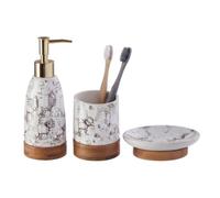 Premier Housewares 3 Piece Marble Print Bathroom Set | Soap & Lotion