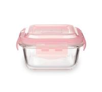 Premier Housewares 320ml Mini Square Glass Food Storage Container|BPA-Free Pink PP Lid with Clip Locks Glass Jar|Spaghetti Storage Jar|Air-tight Food Storage Container