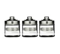 Premier Housewares 350 ml Round Glass Tea, Coffee and Sugar Jars with Aluminium Lids - 8.5 x 11 cm, Set of 3