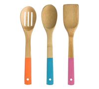 Premier Housewares 3pc Bamboo Kitchen Utensil Set With Coloured Handles|Eco-Friendly Kitchen Gadget Set|Spoon, Slotted Spoon & Turner Set|Durable & Lightweight Cooking Tools