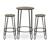 Orsina Sturdy Set Of 3 Black Frame Bar Table Stool Set , Hairpin Stool For Kitchen Counter, Elm Wood Metal Stool