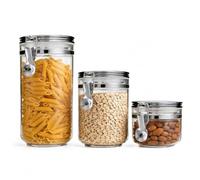Premier Housewares 3pc Glass Storage Jar Set with Silver Lids, Airtight