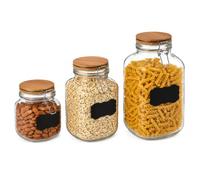 Premier Housewares 3pc Glass Storage Jar Set with Wooden Lids, Airtight