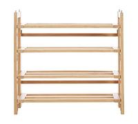 Premier Housewares 4-Tier Folding Shoe Rack, Rubber Wood, Wood, Natural, 29 x 71 x 66 cm