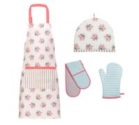 Premier Housewares 4pc Kitchen Textile Set, Tea Cosy, Apron, 3 Oven Gloves