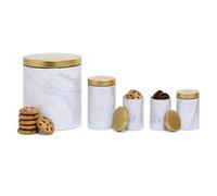 Premier Housewares 5 Piece Marble Effect Kitchen Storage Set | Includes Tea, Coffee, Sugar, Bread & Biscuit Canisters | Grey Marble Finish With Airtight Lids | Storage Solution