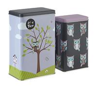Premier Housewares 507304 Canister Set for Kitchen Rectangular Tea Coffee Storage Jars Set of Two Blue and Pink Owl Design 19 x 9 x 6 -19 x 11 x 7.5