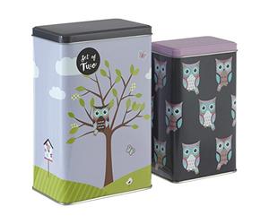 Premier Housewares 507304 Happy Owls Storage Canisters, Multi-Colour, Rectangular, Set of 2