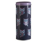 Premier Housewares 507309 Happy Owls Storage Canister, Tin, Blue, 8 x 8 x 18 cm