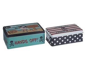 Premier Housewares 507318 Kitchen Storage Tin, Rectangular, Multi-Colour, Set of 2 - Pirate, 13 x 20 x 7 cm