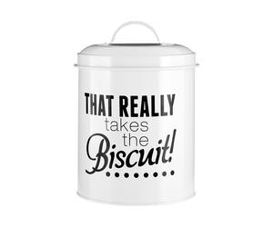 Premier Housewares 507479 Pun and Games Biscuit Canister, White 14 x 14 x 16 cm