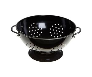 Premier Housewares 508557 Enamel Retro Colander Bowl Stainless Steel Pasta Strainer Black Rice strainer for Cooking Sives for Cooking Pasta Drainer, H13 x W23 x D23cm
