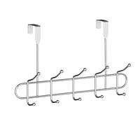Premier Housewares Over Door Coat Hooks | Over The Door Hanger for Bedroom with 10 Hooks | Anti-Slip Cloths, Belts, Coat Hooks for Door | Chrome Wire Frame Door Coat Hanger